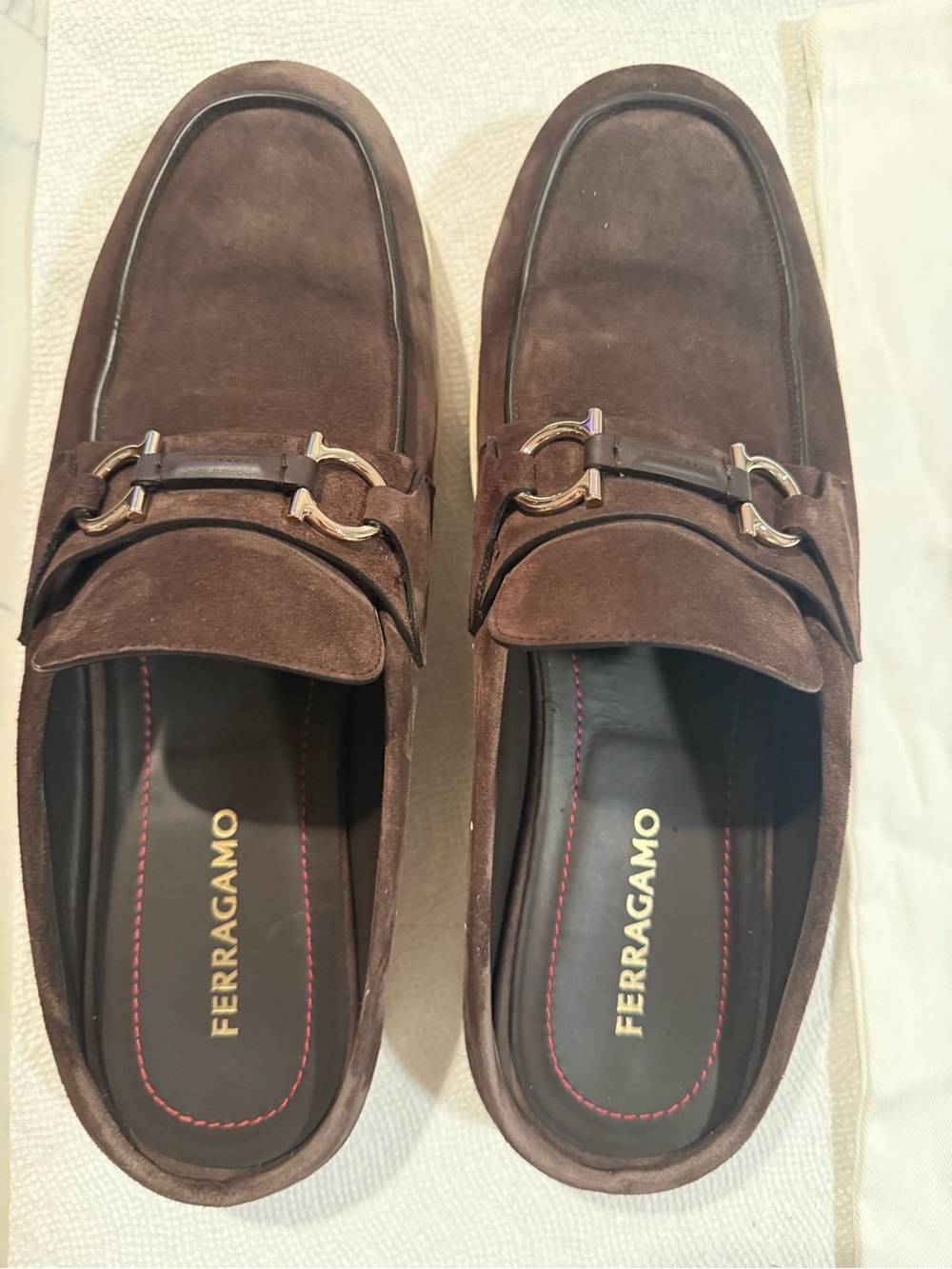 Salvatore Ferragamo Brown Suede Horsebit Loafers